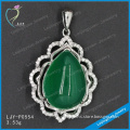 Fashion 925 sterling silver oval green jade gemstone pendants charms